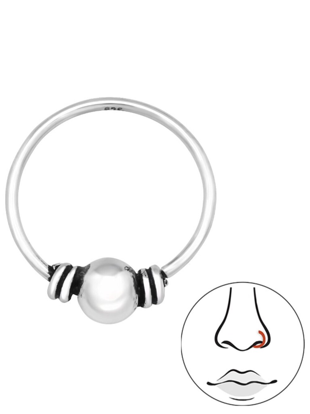 Sterling Silver Bali Nose Rings 10mm